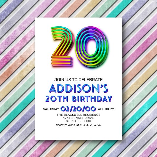 Moderne Leuke 20e Verjaardag uitnodiging