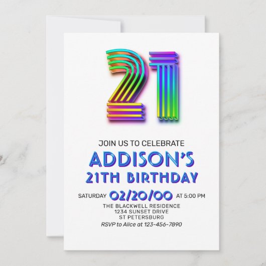 Moderne Leuke 21e Verjaardag uitnodiging (Voorkant)