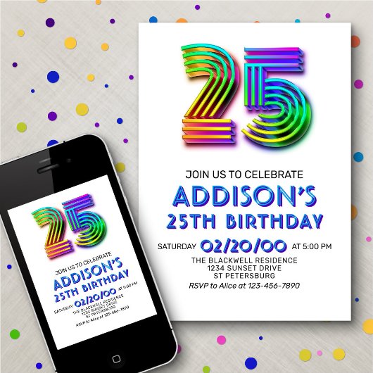 Moderne Leuke 25e Verjaardag Uitnodiging