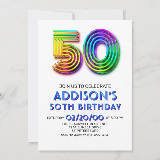 Moderne Leuke 50e Verjaardag uitnodiging (Voorkant)
