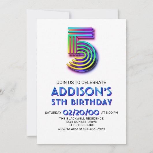 Moderne Leuke 5e Verjaardag Uitnodiging (Voorkant)