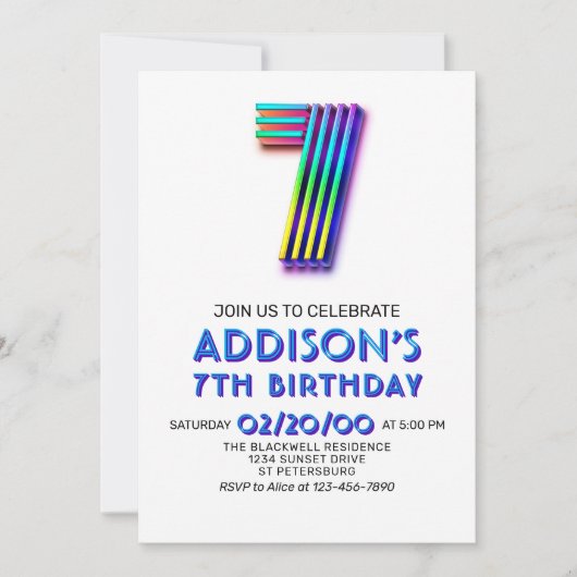 Moderne Leuke 7e Verjaardag uitnodiging (Voorkant)