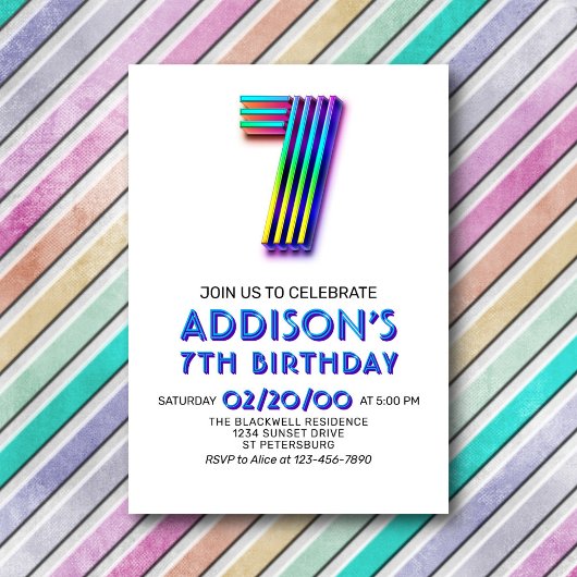 Moderne Leuke 7e Verjaardag uitnodiging