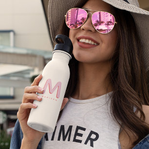 Moderne Leuke Aangepaste Naam Retro Monogram Waterfles