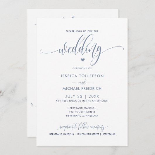 Moderne Leuke Bruiloft Typografie Dusty Blue Kaart (Voorkant / Achterkant)