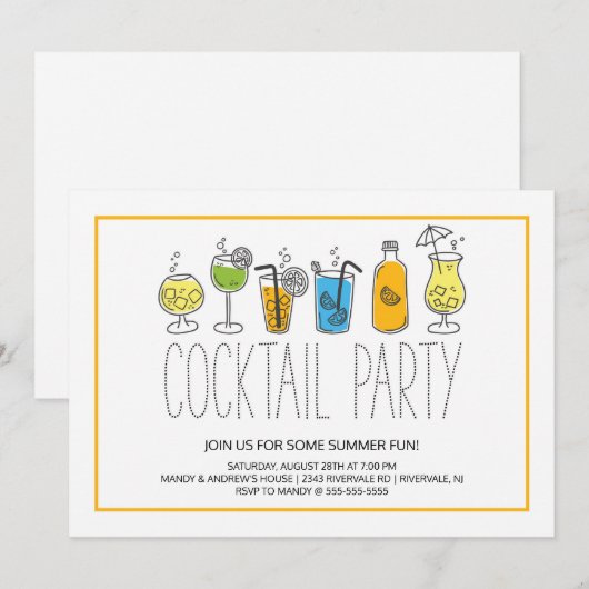 Moderne leuke cocktailparty kaart (Voorkant / Achterkant)