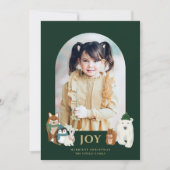 Moderne Leuke Dieren Boog Foto Kerstmis | Groen Feestdagenkaart (Voorkant)