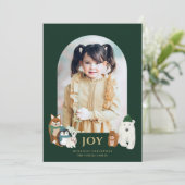 Moderne Leuke Dieren Boog Foto Kerstmis | Groen Feestdagenkaart (Staand voorkant)