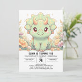 Moderne leuke dinosaurus digitale verjaardag kaart (Staand voorkant)