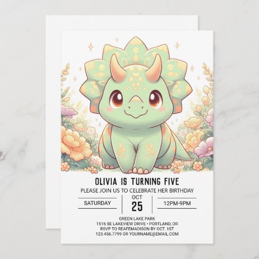 Moderne leuke dinosaurus digitale verjaardag kaart (Voorkant / Achterkant)