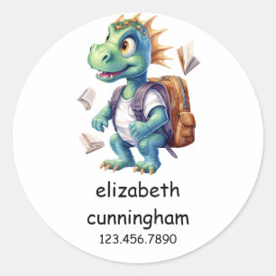 Moderne Leuke Dinosaurus Terug naar School Naam Ronde Sticker