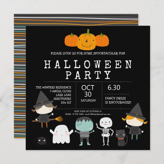 Moderne leuke familie Halloween party Invitation Kaart (Voorkant / Achterkant)