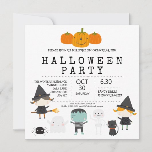 Moderne leuke familie Halloween party Invitation Kaart (Voorkant)