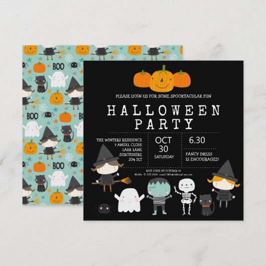 Moderne leuke familie Halloween party Invitation Kaart (Voorkant / Achterkant)