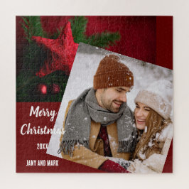Moderne leuke familiefoto Holiday cadeaus rood Legpuzzel