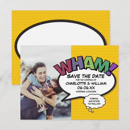 Moderne Leuke Foto Kleurrijke WHAM Save the Date Aankondigingskaart (Voorkant / Achterkant)