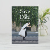 Moderne leuke fototrouwdag save the date (Staand voorkant)
