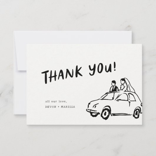 Moderne leuke funky retro bruiloft bedankkaart (Voorkant)