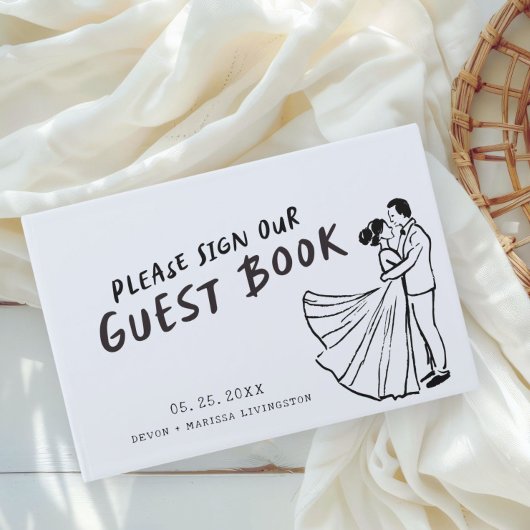 Moderne leuke funky retro bruiloft gastenboek