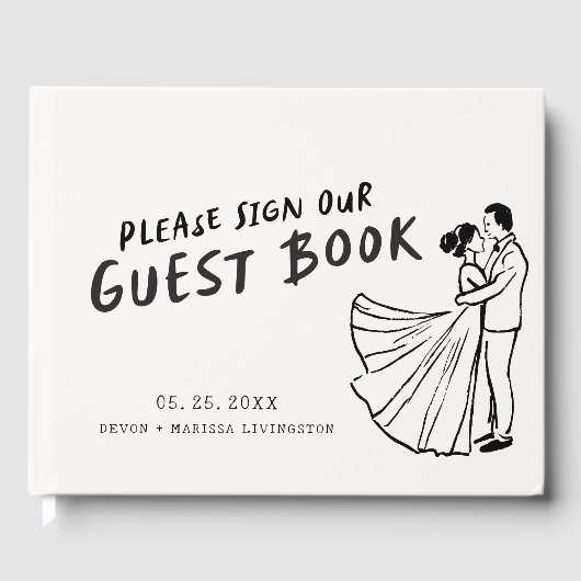 Moderne leuke funky retro bruiloft gastenboek (Voorkant)