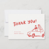 Moderne leuke funky retro rode bruiloft bedankkaart (Voorkant)