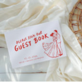 Moderne leuke funky retro rode bruiloft gastenboek