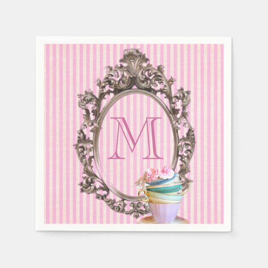 Moderne leuke girly strepen partij monogram servetten (Voorkant)