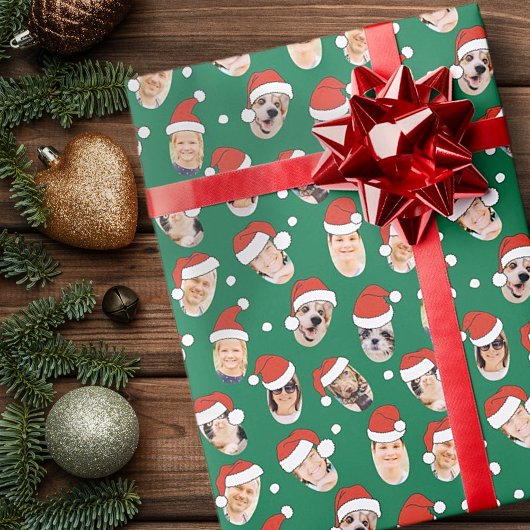 Moderne Leuke Grappige Kerstman Hoeden Negen Famil Cadeaupapier