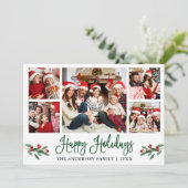Moderne Leuke Groene Kalligrafie 5 Foto Feestdagenkaart (Staand voorkant)