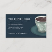 Moderne leuke groene koffiewinkel blauwe illustrat visitekaartje (Achterkant)