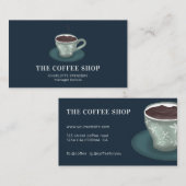 Moderne leuke groene koffiewinkel blauwe illustrat visitekaartje (Voorkant / Achterkant)