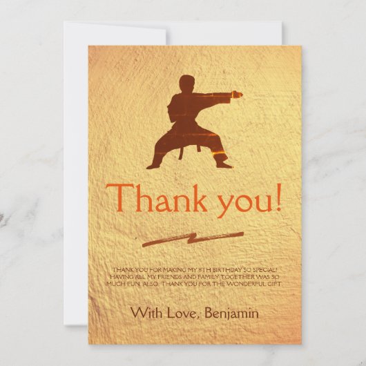 Moderne Leuke Jongen Karate Silhouet Kinderen Verj Bedankkaart (Voorkant)