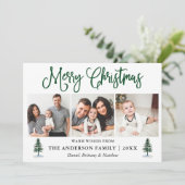 Moderne leuke kalligrafie 3 foto dennen kerst feestdagenkaart (Staand voorkant)