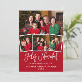 Moderne Leuke Kalligrafie 4 Foto Feliz Navidad Red Feestdagenkaart (Staand voorkant)