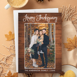 Moderne Leuke Kalligrafie Foto Hout Thanksgiving Feestdagenkaart