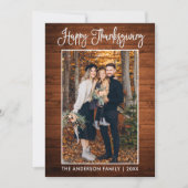 Moderne Leuke Kalligrafie Foto Hout Thanksgiving Feestdagenkaart (Voorkant)