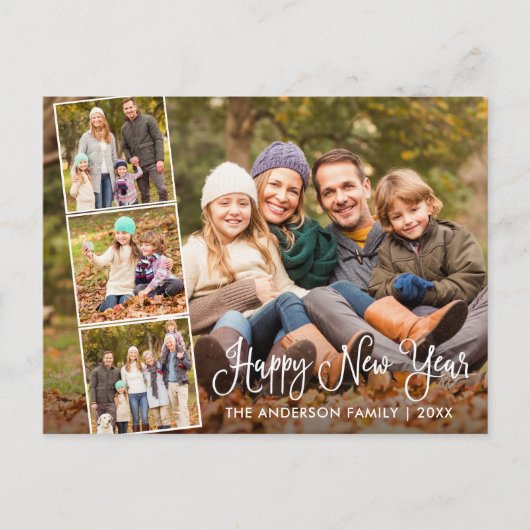 Moderne Leuke Kalligrafie Gelukkig Nieuwjaar 4 Fot Briefkaart (Voorkant)