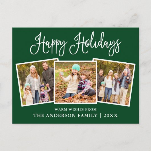 Moderne Leuke Kalligrafie Groen 3 Foto Vakantie Briefkaart (Voorkant)