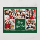 Moderne Leuke Kalligrafie Groen 5 Foto Nieuwjaar Briefkaart (Voorkant)