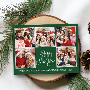 Moderne Leuke Kalligrafie Groen 5 Foto Nieuwjaar Briefkaart