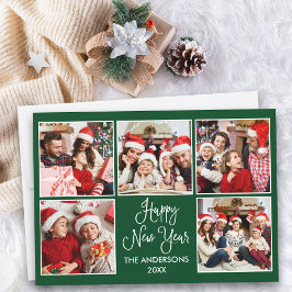 Moderne Leuke Kalligrafie Groen 5 Foto Nieuwjaar Feestdagenkaart