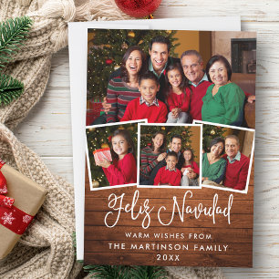Moderne Leuke Kalligrafie Hout 4 Foto Feliz Navida Feestdagenkaart