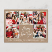 Moderne Leuke Kalligrafie Kraft 5 Foto Nieuwjaar Briefkaart (Voorkant)