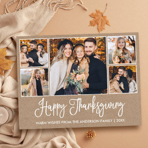 Moderne Leuke Kalligrafie Kraft 5 Foto's Thanksgiv Briefkaart