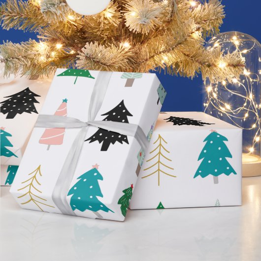Moderne leuke kerstbomen, wit groen cadeaupapier (Feestdagen)