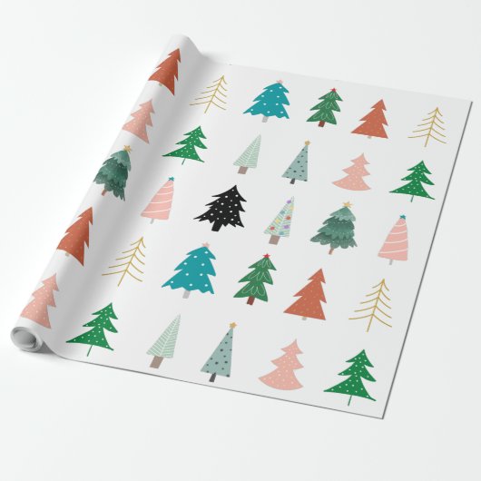 Moderne leuke kerstbomen, wit groen cadeaupapier (Uitgerold)