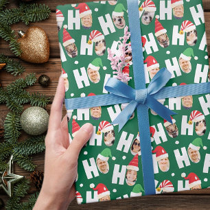 Moderne Leuke Kerstman Hoeden Negen Familie Foto's Cadeaupapier