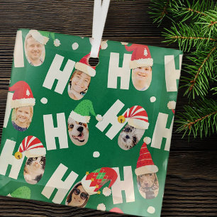 Moderne Leuke Kerstman Hoeden Negen Familie Foto's Glas Ornament