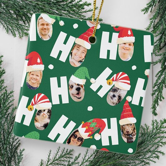 Moderne Leuke Kerstman Hoeden Negen Familie Foto's Keramisch Ornament