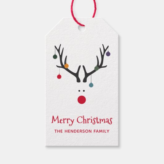 Moderne leuke kerstrendiervaartuigen cadeaulabel (Voorkant)